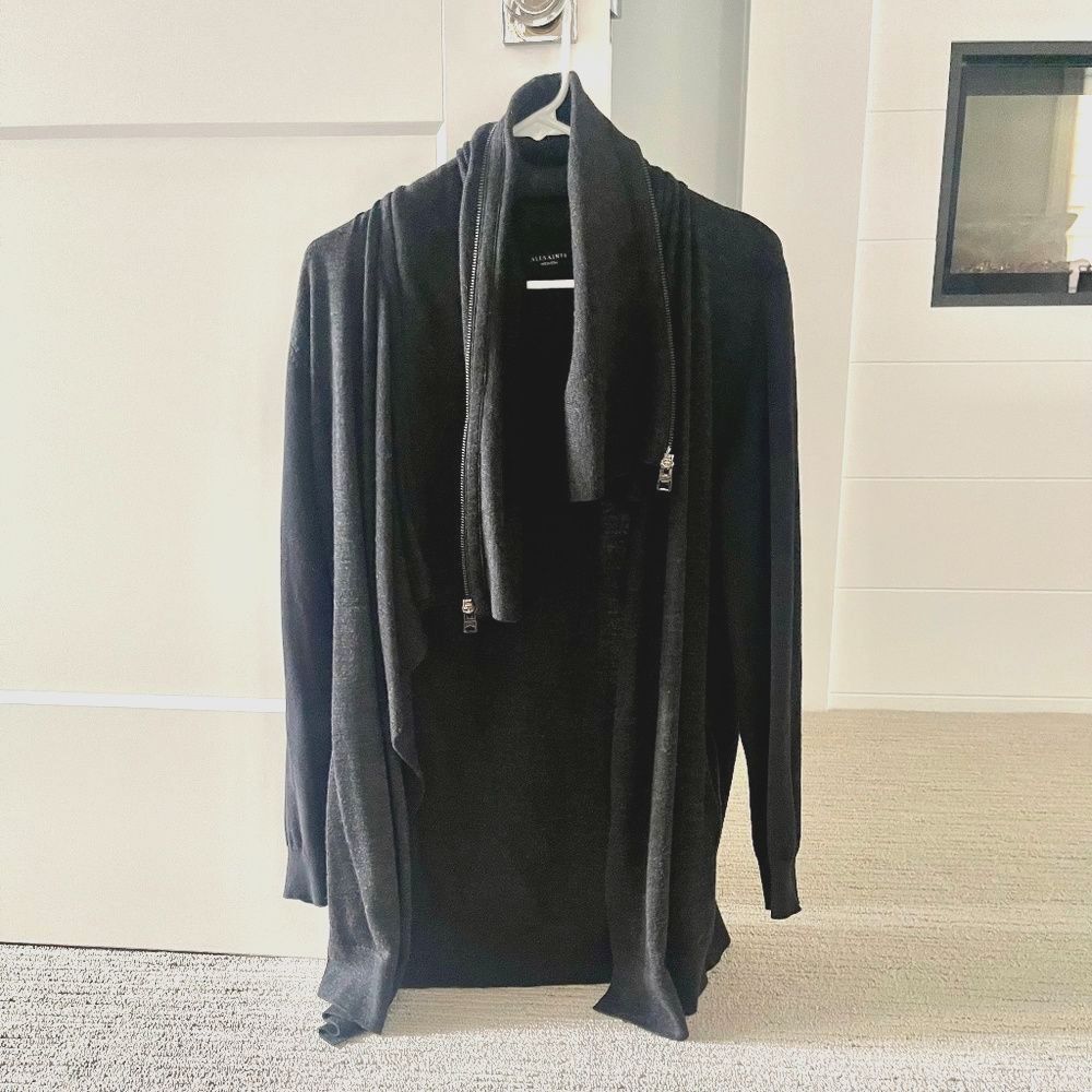 ALLSAINTS All Saints Edgy Moto Zipper Detail Knit Cardigan Sweater M $375!!